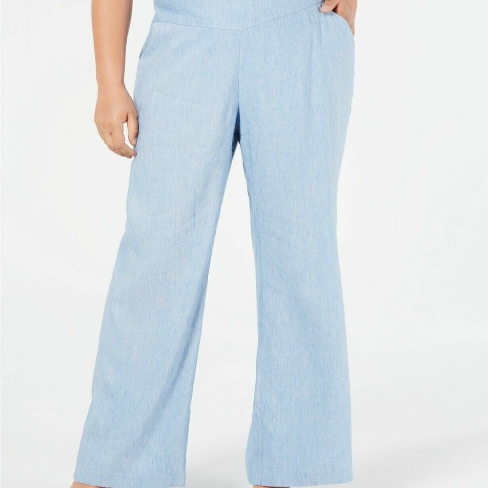 INC International Concept Women's Chambray Blue Wide Leg Pants Plus Size 22W